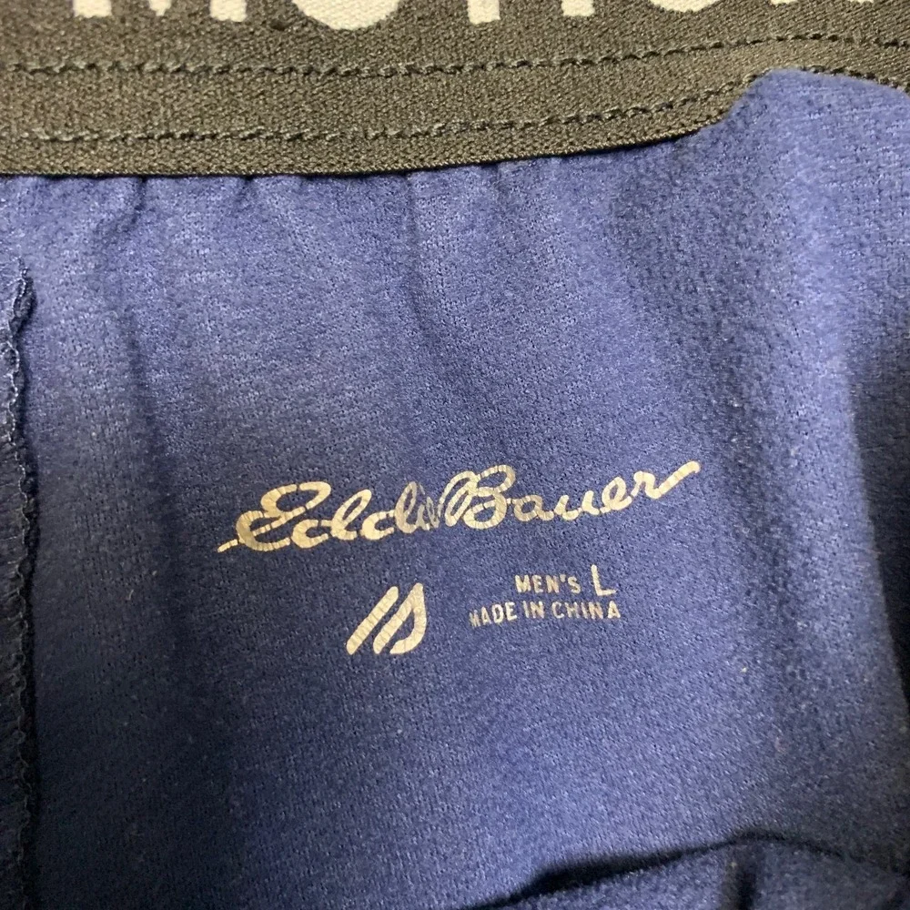 Eddie Bauer Ankle Jogger Pants Mens L Navy Tapered Leg Drawstring Zip Pockets